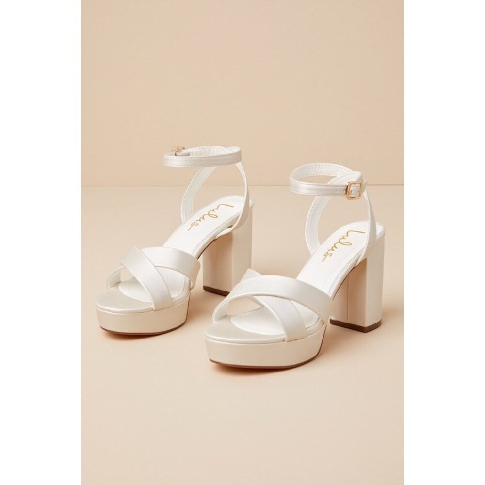 Lulus Selah Ivory Ankle Strap Heels White - Size 7.5